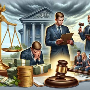Bail Process: Scales of Justice, Legal Counselor, and Bail Bondsman
