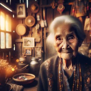Elderly South Asian Woman in Quaint Rustic Home - Portrait of Wisdom