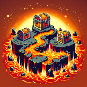 Fiery Island with Three Treasure Chests | Game Art Design