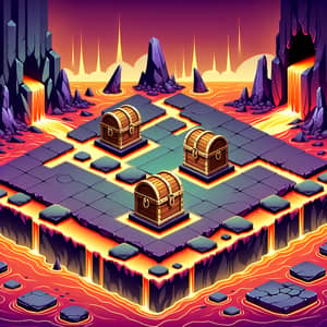 Epic Game Scene: Three Treasure Chests on Lava Island