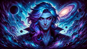 Fantasy Villain Art: Young Man with Blue Purple Hair