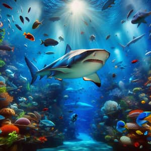 Majestic Shark Swimming in Blue Ocean Depths