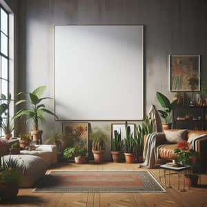 Small Artsy Living Room with Houseplants & Varied Styles | White Poster
