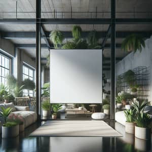 Industrial Living Room with Houseplants and White Poster