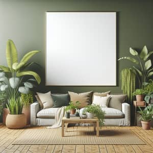 Cozy Boho Living Room with Houseplants | White Square Poster