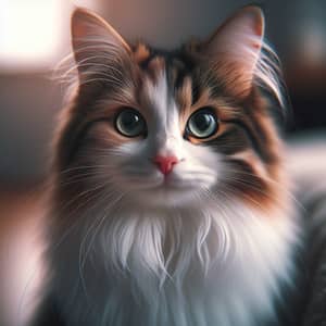 Multicolored Domestic Cat Portrait | Piercing Green Eyes