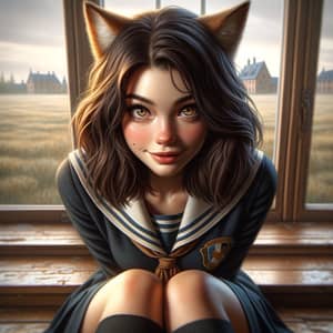 Enigmatic Slytherin Girl Oil Painting | Hogwarts Sunset View