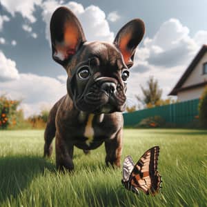 Adorable Brindle French Bulldog with Bat-Like Ears Outdoors