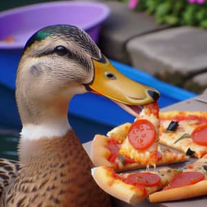 Duck Enjoying Slice of Pizza - Fun Time with Food