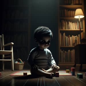 Dark Room Child: Enigmatic Image of Hispanic Boy Playing