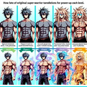 Galio Super Warrior: Transformations into Saiyan Power Levels 1-5