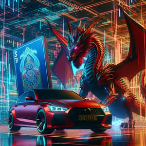 High-Tech Cyber Security Dragon Protecting BMW 320i Car