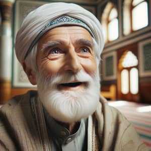 Elderly Middle-Eastern Man Sharing Islamic Stories in Mosque