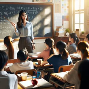 Professional East Asian Math Teacher in Well-Organized Classroom