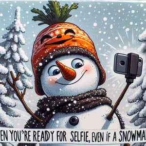 Snowman Selfie: Fun Winter Snapshot in Snowy Landscape