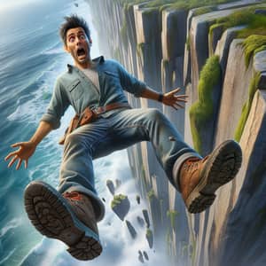 Surprised Hiker on Majestic Cliff Edge | Adventure Scene