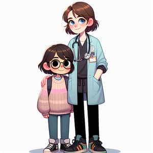 Female Doctor Images: Tutor with Dark Brown Hair & Resident with Light Brown Hair