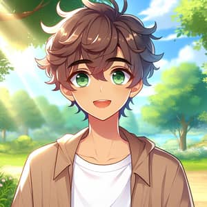 Anime Style Brown Skin Boy Outdoors with Curly Hair