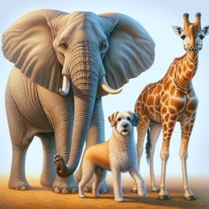 Exquisite Scene with Elephant, Dog & Giraffe