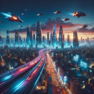 Futuristic Cyberpunk City Skyline at Dusk