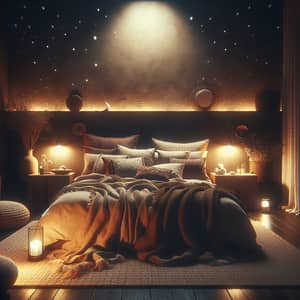 Cozy Bohemian-Style Bedroom with Double Bed and Starlit View
