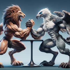 Lion Creature vs Bird Creature Arm Wrestling Battle