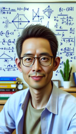 Math Tutor Portrait: Realistic 35-Year-Old Southeast Asian Male