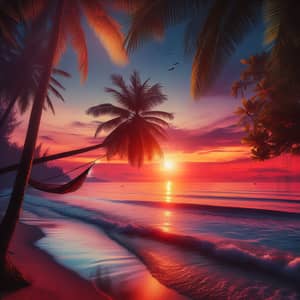 Tropical Beach Sunset: Serene Scene with Warm Colors
