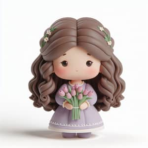 Animated Eastern European Girl in Lavender Dress with Tulips