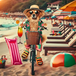 Fashionable Dog at Busy Beach Resort: Retro Vacation Vibes