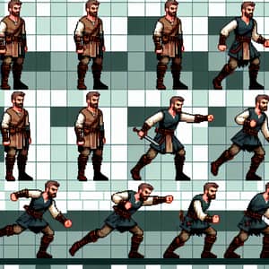 Pixel Art Caucasian Male Warrior Character Design for Top-Down Dungeons and Dragons Style Game