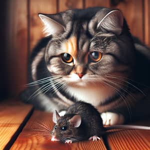 Cat Sitting on Mouse - Cute Animal Scene