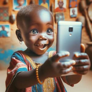 Joyful African Child Capturing Selfie at Home