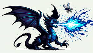 Dark Juvenile Dragon: Blue Fire Playfully Engaging Fly
