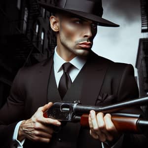 Hispanic Gangster with Sawed-Off Shotgun in Urban Setting