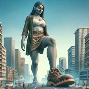 Giantess Feet Stomping: Monumental South Asian Woman in Cityscape