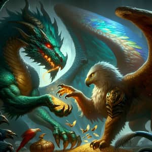 Powerful Dragon and Griffon Trade Scene | Fantasy Creatures Exchange Goods