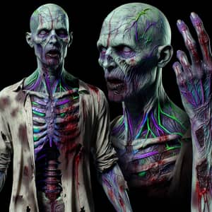 Realistic 3D Zombie with Green Tinged Skin and Veins - Haunting Image