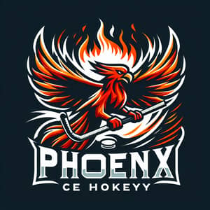 Phoenix Hockey Team Emblem - Fiery Bird with Hockey Stick