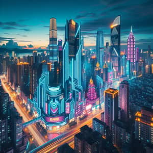 Futuristic Cyberpunk Cityscape at Dusk | Neon Lights & Skyscrapers