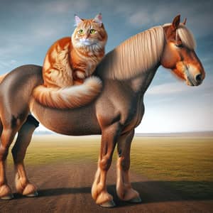 Harmonious Companions: Silky Orange Feline & Gentle Chestnut Horse
