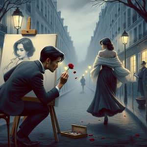 Unrequited Love Art Scene | Romantic Parisian Street Sketch