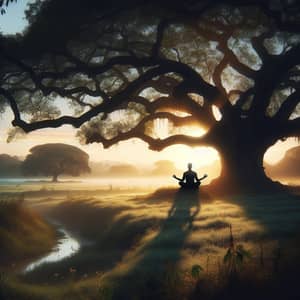 Serenity in Nature: Meditating under Ancient Tree