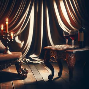 Seductive Elegance: Candlelit Room with Wine and Velvet Drapes