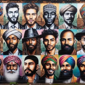 Diverse Men Graffiti Art on Brick Wall