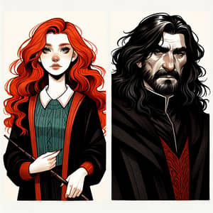Young Female Wizard & Middle-Aged Man Fantasy Illustration