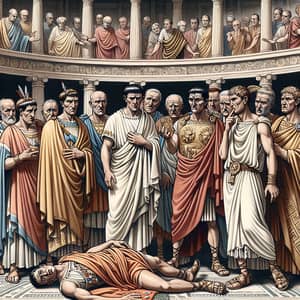 Assassination of Julius Caesar: Brutus and Senators in Vintage Roman Scene