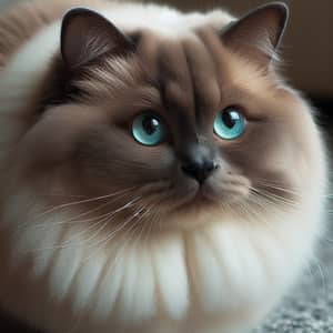 Ultra Fluffy Burmese Cat with Bluish-Green Eyes