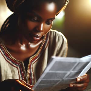 African Woman Reading a Pamphlet - Serene Scene