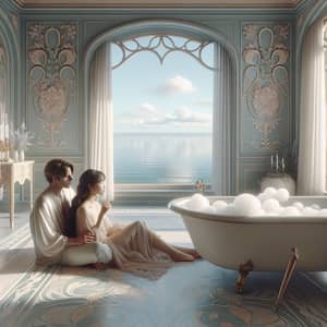 Luxurious Romantic Couple Relaxing in Seaside Room